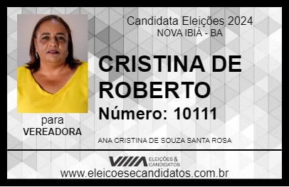 Candidato CRISTINA DE ROBERTO 2024 - NOVA IBIÁ - Eleições