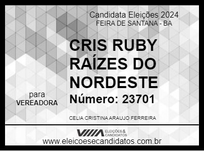 Candidato CRIS RUBY RAÍZES DO NORDESTE 2024 - FEIRA DE SANTANA - Eleições