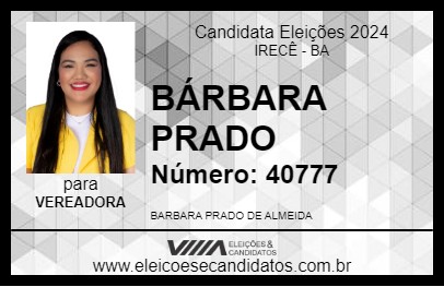 Candidato BÁRBARA PRADO 2024 - IRECÊ - Eleições