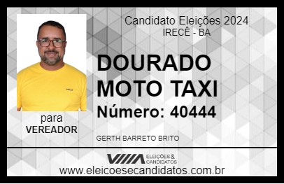 Candidato DOURADO MOTO TAXI 2024 - IRECÊ - Eleições