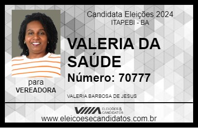 Candidato VALERIA DA SAÚDE 2024 - ITAPEBI - Eleições