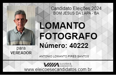 Candidato LOMANTO FOTOGRAFO 2024 - BOM JESUS DA LAPA - Eleições