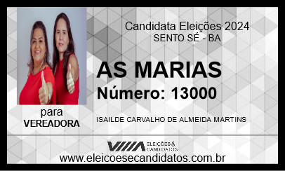 Candidato LUCIANA E ISAILDE AS MARIAS 2024 - SENTO SÉ - Eleições