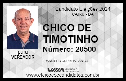 Candidato CHICO DE TIMOTINHO 2024 - CAIRU - Eleições