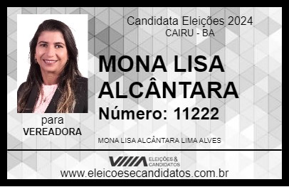 Candidato MONA LISA ALCÂNTARA 2024 - CAIRU - Eleições