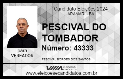 Candidato PESCIVAL DO TOMBADOR 2024 - ARAMARI - Eleições