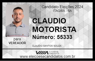 Candidato CLAUDIO MOTORISTA 2024 - ITAGIBÁ - Eleições