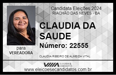 Candidato CLAUDIA DA SAUDE 2024 - RIACHÃO DAS NEVES - Eleições