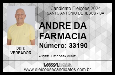 Candidato ANDRE DA FARMACIA 2024 - SANTO ANTÔNIO DE JESUS - Eleições