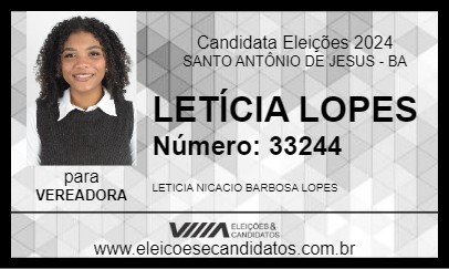 Candidato LETÍCIA LOPES 2024 - SANTO ANTÔNIO DE JESUS - Eleições