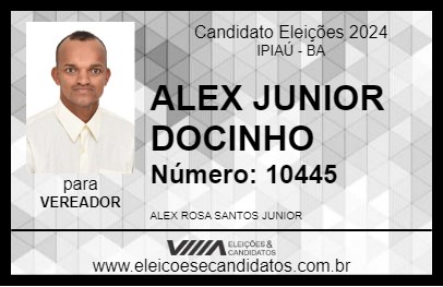 Candidato ALEX JUNIOR DOCINHO 2024 - IPIAÚ - Eleições