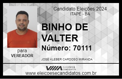 Candidato BINHO DE VALTER 2024 - ITAPÉ - Eleições