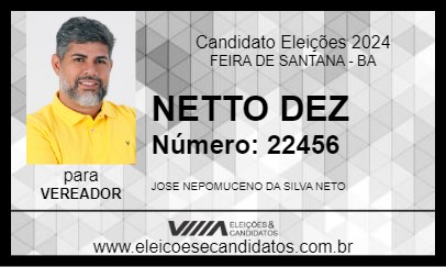 Candidato NETTO DEZ 2024 - FEIRA DE SANTANA - Eleições