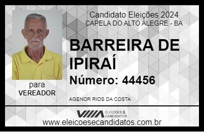 Candidato BARREIRA DE IPIRAÍ 2024 - CAPELA DO ALTO ALEGRE - Eleições