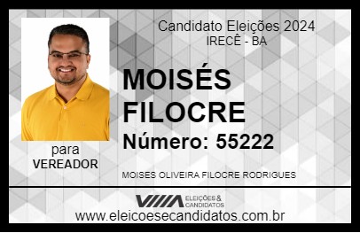 Candidato MOISÉS FILOCRE 2024 - IRECÊ - Eleições