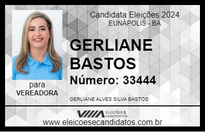 Candidato GERLIANE BASTOS 2024 - EUNÁPOLIS - Eleições