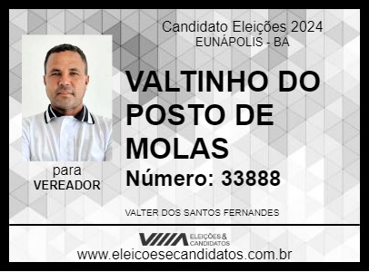 Candidato VALTINHO DO POSTO DE MOLAS 2024 - EUNÁPOLIS - Eleições