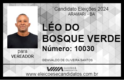 Candidato LÉO DO BOSQUE VERDE 2024 - ARAMARI - Eleições