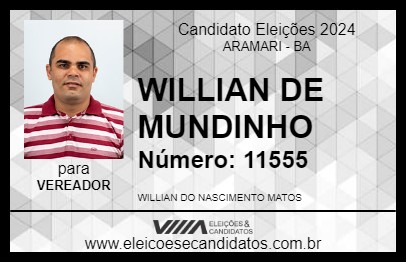 Candidato WILLIAN DE MUNDINHO 2024 - ARAMARI - Eleições