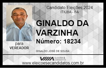 Candidato GINALDO DA VARZINHA 2024 - ITIÚBA - Eleições