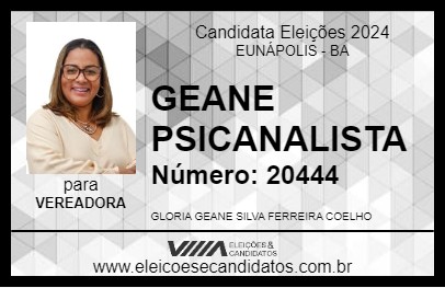 Candidato GEANE PSICANALISTA 2024 - EUNÁPOLIS - Eleições