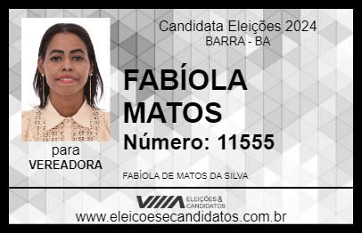 Candidato FABÍOLA MATOS 2024 - BARRA - Eleições