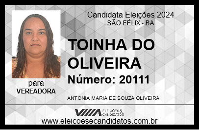 Candidato TOINHA DO OLIVEIRA 2024 - SÃO FÉLIX - Eleições