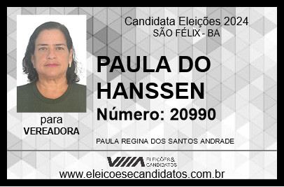 Candidato PAULA DO HANSSEN 2024 - SÃO FÉLIX - Eleições