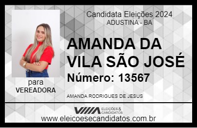 Candidato AMANDA DA VILA SÃO JOSÉ 2024 - ADUSTINA - Eleições