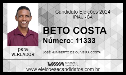 Candidato BETO COSTA 2024 - IPIAÚ - Eleições