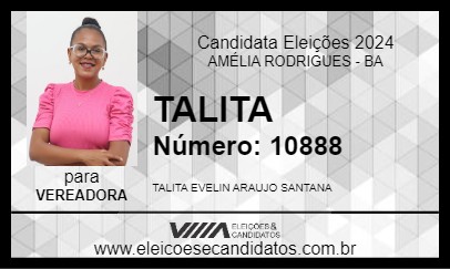 Candidato TALITA 2024 - AMÉLIA RODRIGUES - Eleições