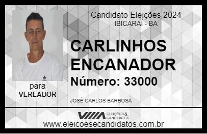 Candidato CARLINHOS ENCANADOR 2024 - IBICARAÍ - Eleições