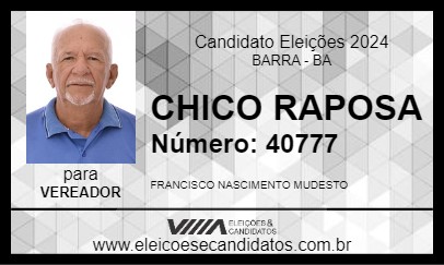 Candidato CHICO RAPOSA 2024 - BARRA - Eleições