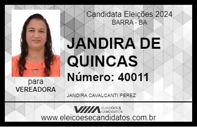 Candidato JANDIRA DE QUINCAS 2024 - BARRA - Eleições