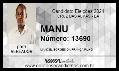 Candidato MANU 2024 - CRUZ DAS ALMAS - Eleições