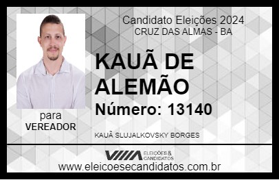 Candidato KAUÃ DE ALEMÃO 2024 - CRUZ DAS ALMAS - Eleições