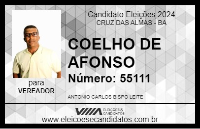 Candidato COELHO DE AFONSO 2024 - CRUZ DAS ALMAS - Eleições