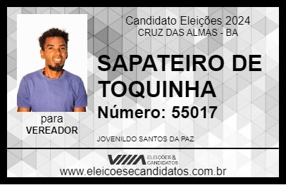 Candidato SAPATEIRO DE TOQUINHA 2024 - CRUZ DAS ALMAS - Eleições