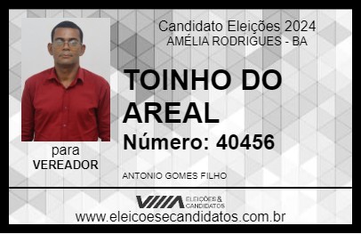 Candidato TOINHO DO AREAL 2024 - AMÉLIA RODRIGUES - Eleições