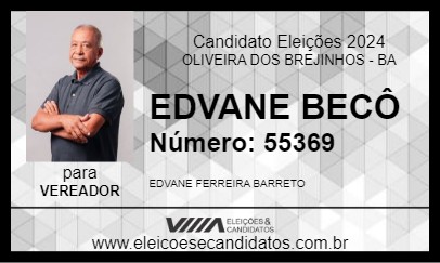 Candidato EDVANE BECÔ 2024 - OLIVEIRA DOS BREJINHOS - Eleições