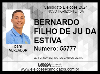 Candidato BERNARDO FILHO DE JU DA ESTIVA 2024 - NOVO HORIZONTE - Eleições