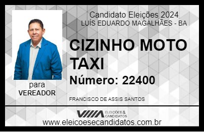 Candidato CIZINHO MOTO TAXI 2024 - LUÍS EDUARDO MAGALHÃES - Eleições