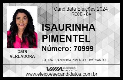 Candidato ISAURINHA PIMENTEL 2024 - IRECÊ - Eleições