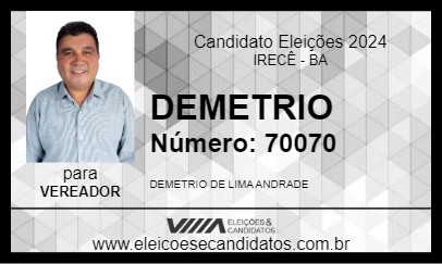 Candidato DEMETRIO 2024 - IRECÊ - Eleições