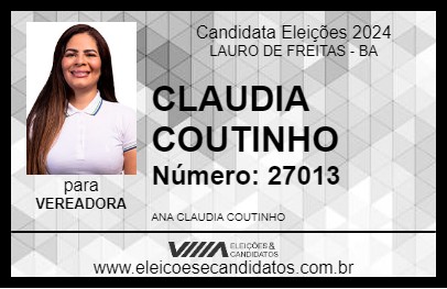 Candidato CLAUDIA COUTINHO 2024 - LAURO DE FREITAS - Eleições