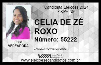 Candidato CELIA DE ZÉ ROXO 2024 - PIRIPÁ - Eleições