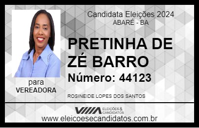 Candidato PRETINHA DE ZÉ BARRO 2024 - ABARÉ - Eleições