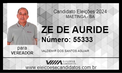 Candidato ZE DE AURIDE 2024 - MAETINGA - Eleições