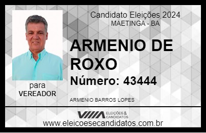 Candidato ARMENIO DE ROXO 2024 - MAETINGA - Eleições