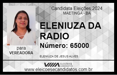 Candidato ELENIUZA DA RÁDIO 2024 - MAETINGA - Eleições